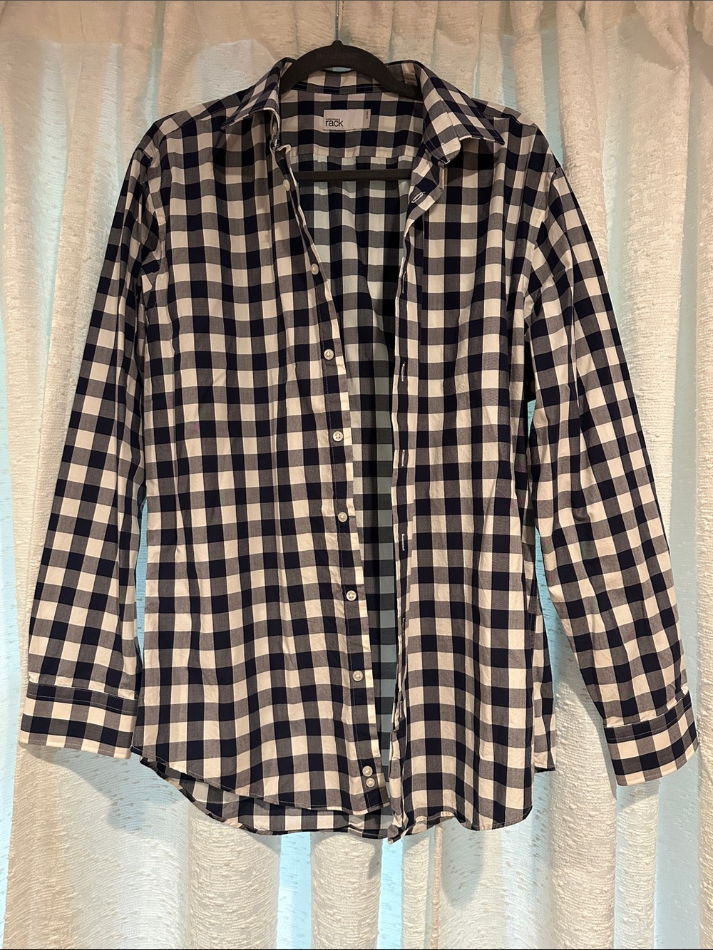 Classic Navy and White Checkered Button-Up Shirt - 16 1/2 — 34/35